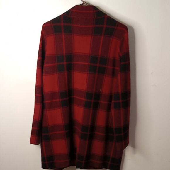 Anne Klein Women's XL Buffalo Check Zip up Red Black Sweater jacket. Vintage - Picture 6 of 9